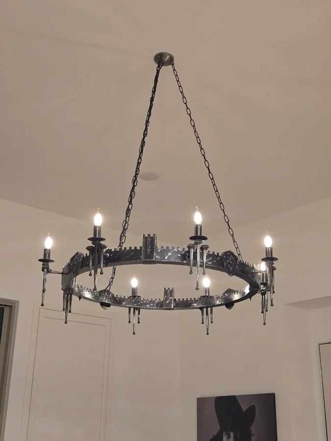 Custom iron chandelier installation